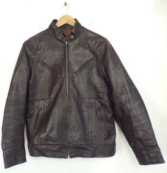 Vintage Mens Brown Leather Coat, 80s Distressed Br