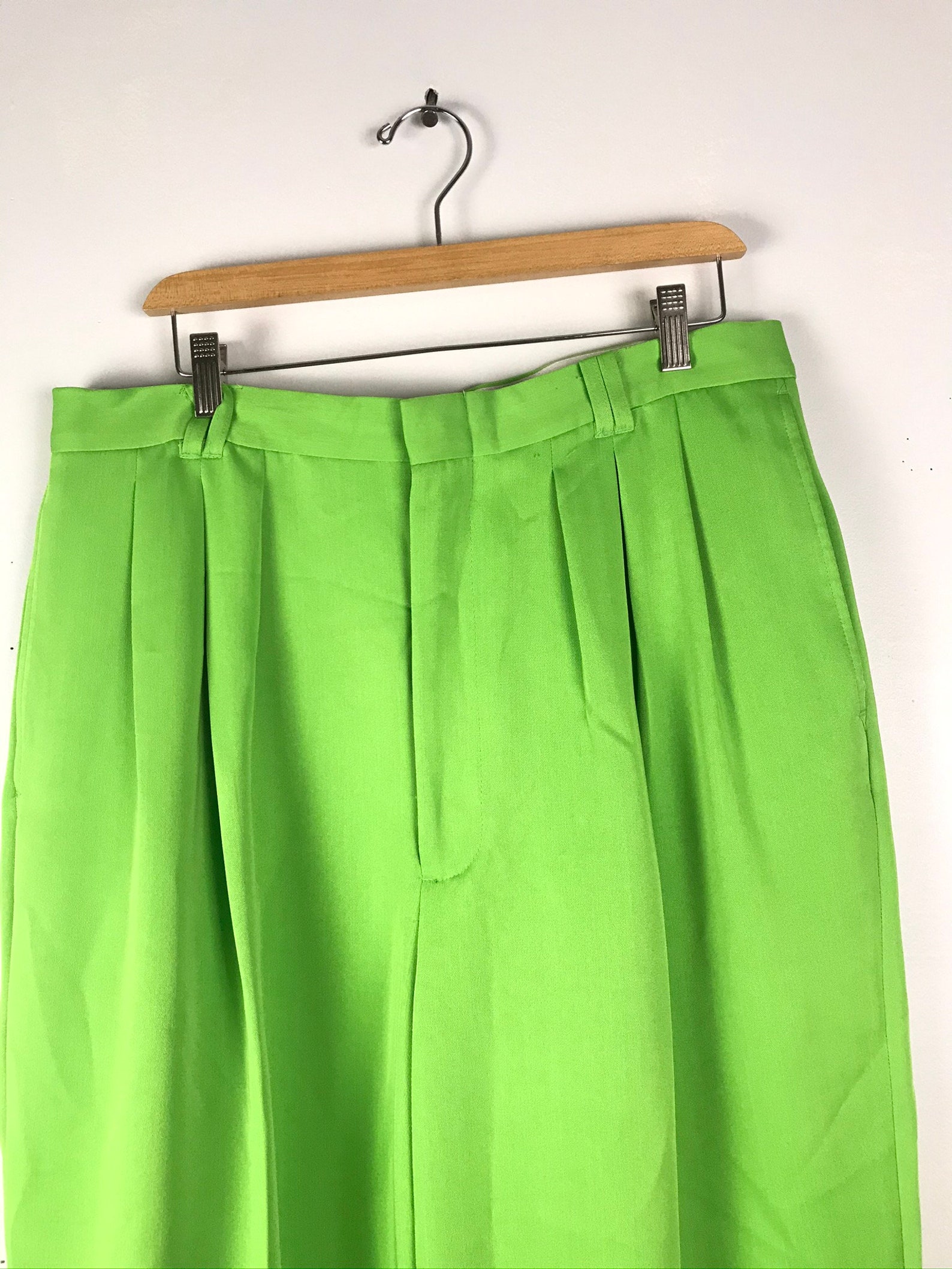 Vintage Mens Lime Green Pants, Wide Leg Swing Pants Size 34 Waist