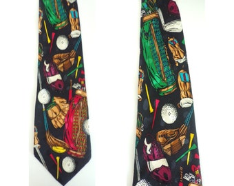 Corbata vintage para hombre con estampado de golf, corbata novedosa con estampado de golf colorido de los 80, corbata para golfista, corbata retro, corbata deportiva, regalo para el Día del Padre, corbata de los 80