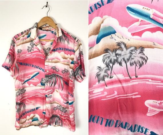 Vintage Hot Pink Flight to Paradise Hawaiian Shirt
