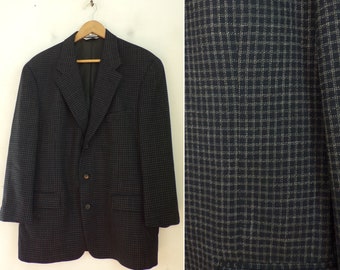 Vintage Mens Blue Plaid Blazer, 90s Claiborne Blue & White Plaid Sport Coat Mens Size 40, Window Pane Plaid Blazer, Preppy Plaid Blazer