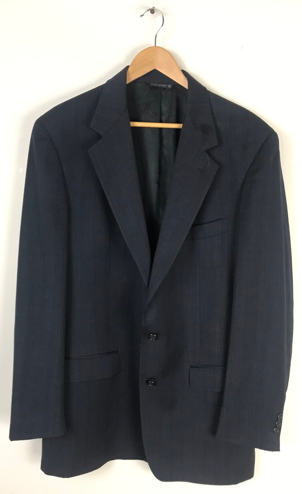 80s Dark Blue Plaid Two Piece Suit Mens Size 44 & 32W Vintage | Etsy