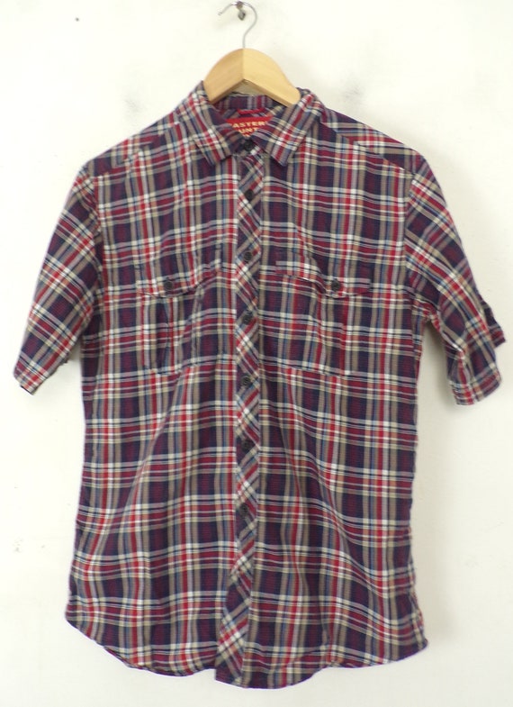 Vintage Mens Plaid Shirt 90s Button Down Mens Sma… - image 2