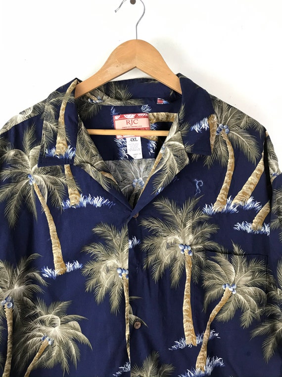 Vintage Mens Hawaiian Shirt,  Dark Blue Palm Tree… - image 3
