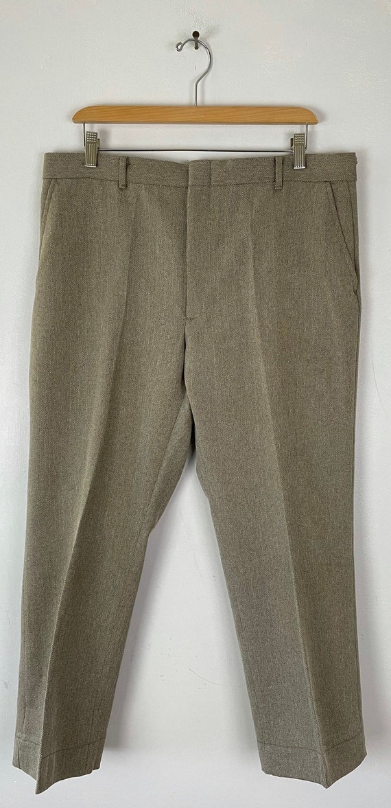 Vintage Brown Herringbone Cropped Pants Mens Size… - image 2