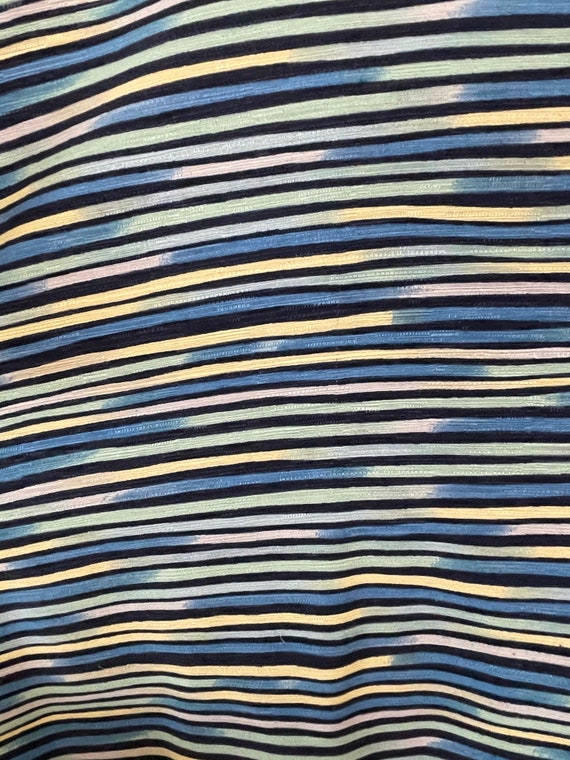 90s Blue Green & Yellow Striped Silk Shirt Mens X… - image 4