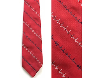 80s Red Zigzag Print Tie, Abstract Print Tie, Red Blue White Tie, Vintage Print Tie, Zigzag Print Necktie, 80s Tie, Abstract Tie