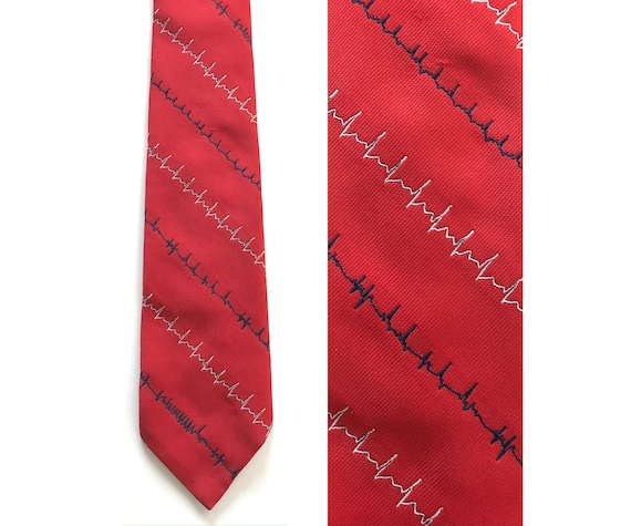 80s Red Zigzag Print Tie, Abstract Print Tie, Red… - image 1