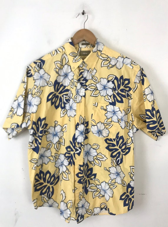 Vintage Mens Hawaiian Shirt, 1990s Floral Yellow … - image 2