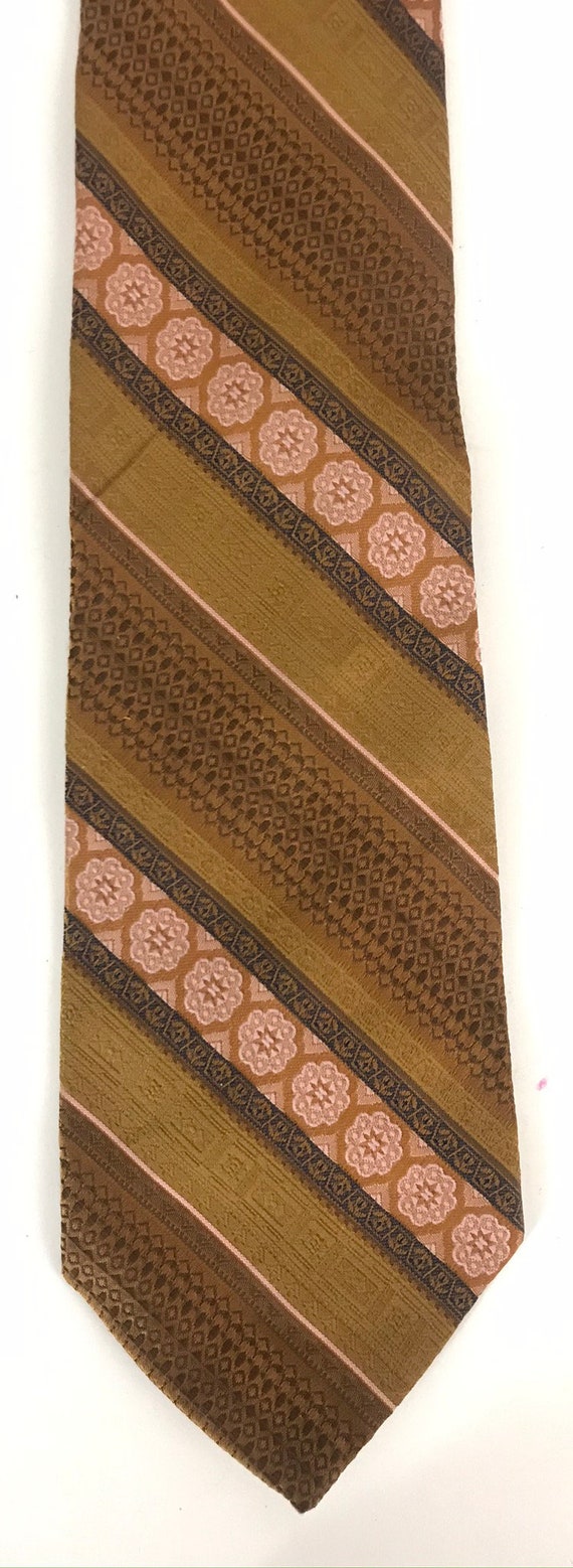 80s Wembley Brown & Pink Striped Print Tie, Vinta… - image 2