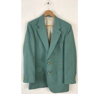 80s Green Sport Coat with Gold Buttons Mens Size 40 Vintage Preppy Green Blazer Holiday Christmas Blazer Mens Gold Button Sport Coat