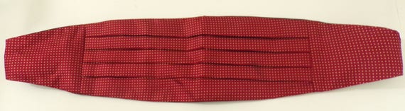 Vintage Mens Polka Dot Cummerbund  80s Red & Tan … - image 1