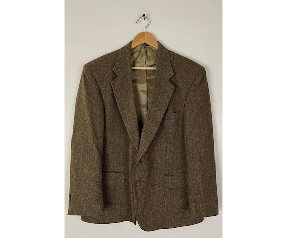 Vintage Brown Herringbone Tweed Sport Coat Mens Si