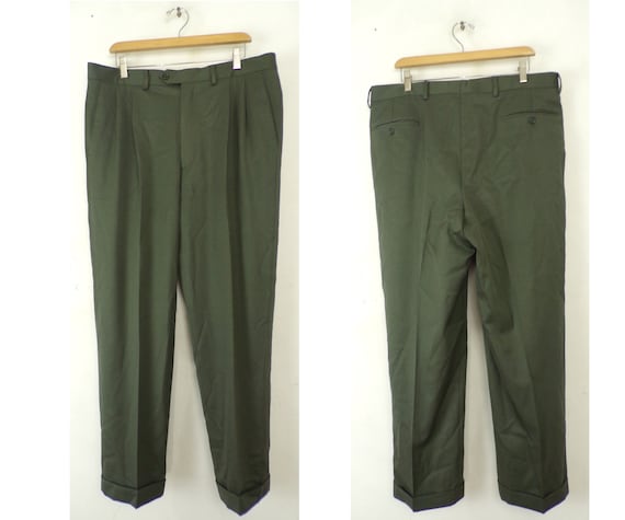 Vintage Olive Green Dress Pants Mens 36 Waist, Oli