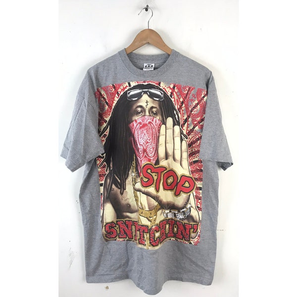 Camiseta vintage de Lil Wayne, camiseta Stop Snitchin Lil Wayne de los años 90 para hombre talla 2XL, camiseta con estampado gráfico, camiseta de rapero vintage, camiseta con estampado grande