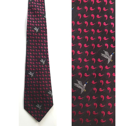 90s Hot Pink Paisley Goose Print Tie, Hot Pink Ne… - image 1