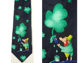 Vintage Leprechaun Painting Tie, St Patricks Day Tie, Three Leaf Clover Tie, St Patricks Day, Lucky Tie, Leprechaun Tie, Leprechaun, Novelty