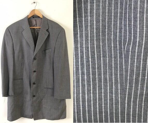 Vintage Mens Sport Coat 90s Gray White Stripe Blazer Size 46XL Gray Striped Overcoat Vintage Gray Formal Event Coat Classic Sport Coat Etsy Canada