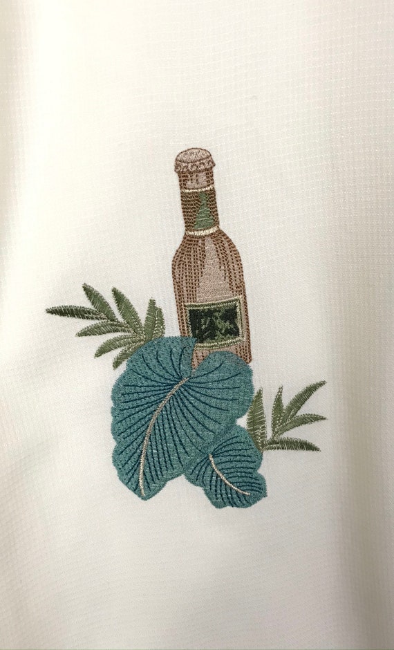 Vintage Cream Beer Bottle Leaf Print Hawaiian Shi… - image 4