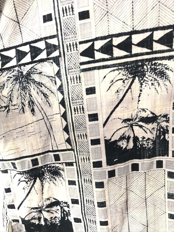 Vintage Mens Hawaiian Shirt, Cream & Black Palm T… - image 5