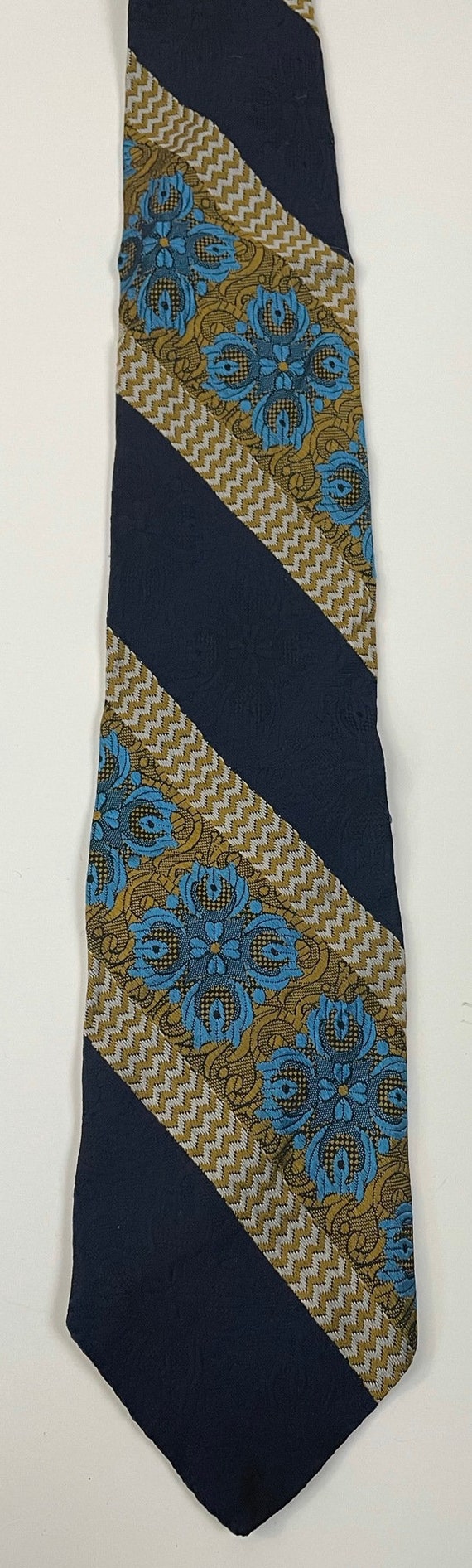80s Black Gold & Bright Blue Abstract Striped Tie… - image 2