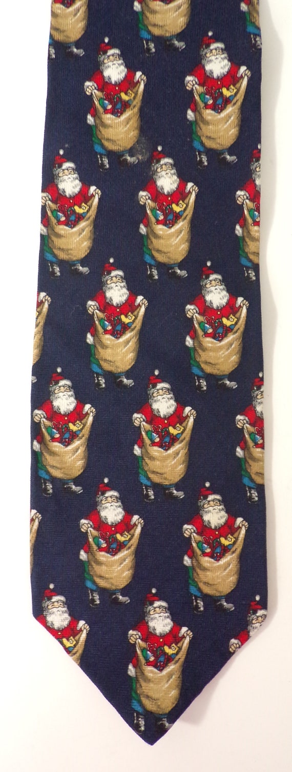 Vintage Mens Santa Necktie, Santa Claus & Toy Bag Tie, Christmas Tie, Toy Bag, Santa Claus, Holiday Tie, Novelty Tie, Christmas Toy Bag, 90s