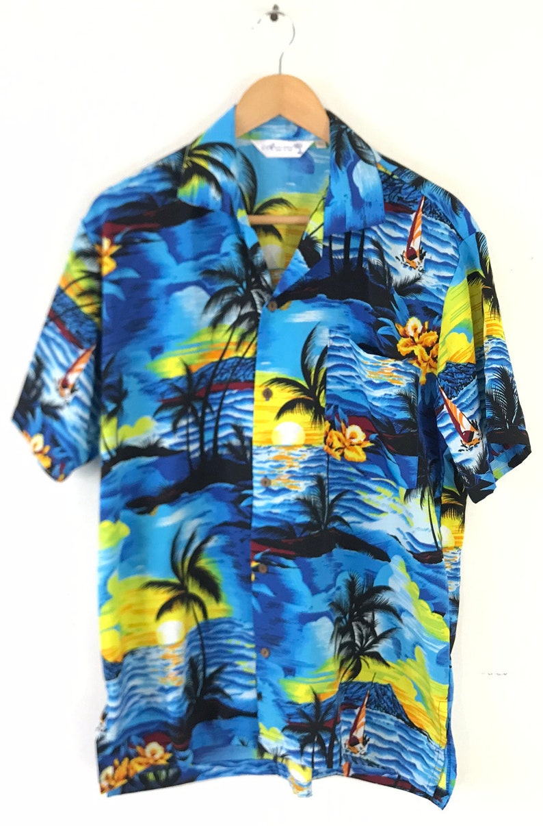 Vintage Hawaiian Sunset Shirt 90s Colorful Beach Shirt Mens - Etsy