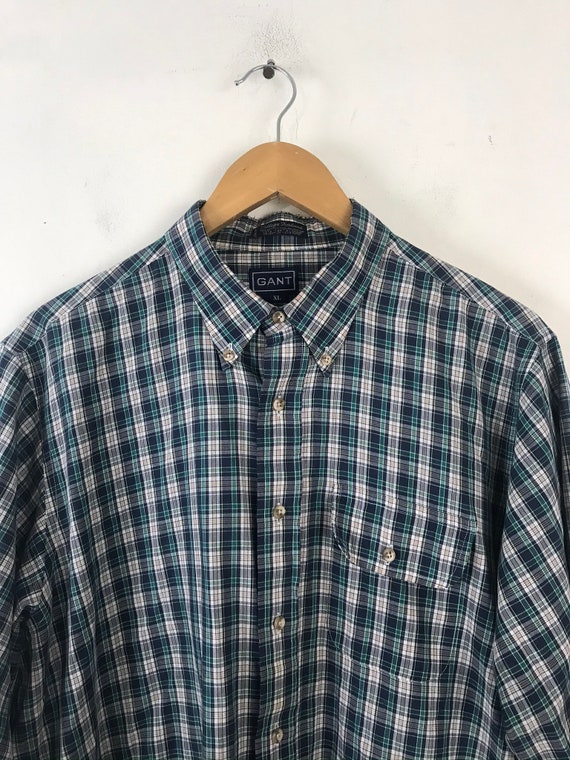 90s Blue Green Yellow Tartan Plaid Shirt Mens Siz… - image 3