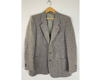 Vintage Pierre Cardin Gray Tweed Sport Coat with Brown Buttons Mens Size 42, 1980s Gray Brown Marbled Wool Tweed Mens Blazer