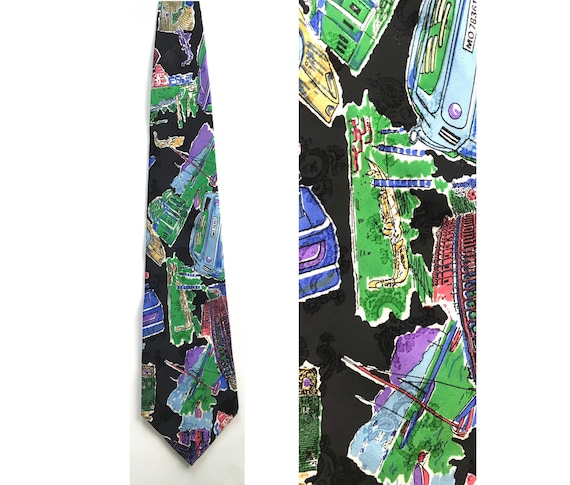 Vintage Multicolored Around the World Tie, Places… - image 1