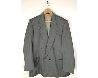 Vintage Black & White Print Zweireihiger Sportmantel Herren Größe 42, 80er Jahre Formelles Event Zweireihiger Blazer, ausgefallener Schwarzer Print Sportmantel