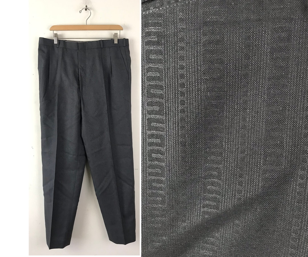 80s Dark Gray Print Dress Pants Mens Size 36 Waist, Mens Dark Gray