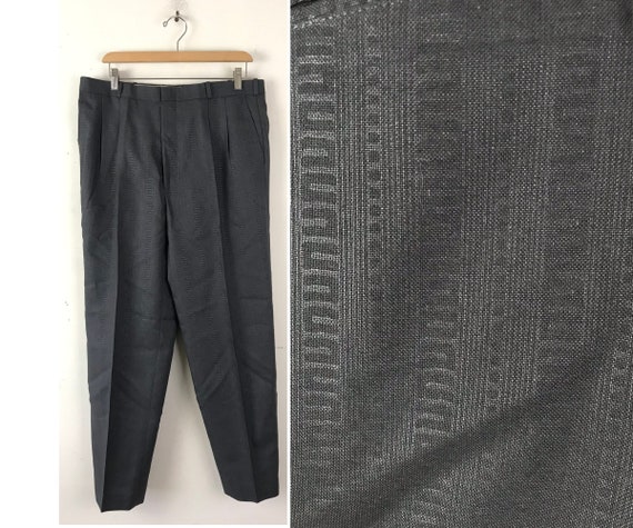 80s Dark Gray Print Dress Pants Mens Size 36 Wais… - image 1