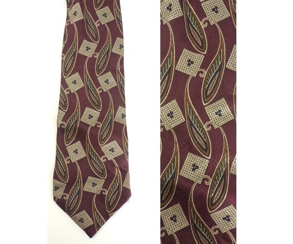 90s Dark Red & Tan Abstract Print Mens Tie, Print… - image 1