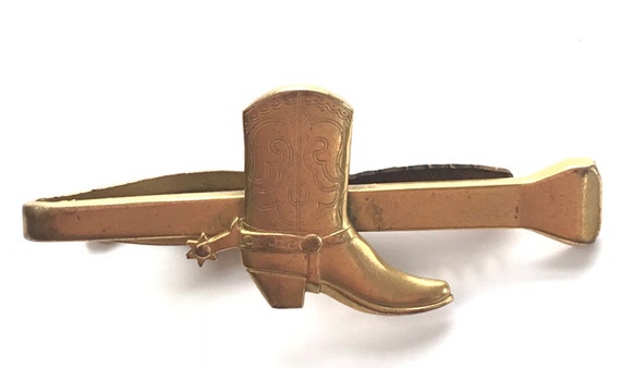 Vintage Cowboy Boot Tie Bar, Gold Tie Bar, Mens T… - image 1