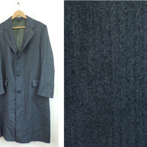 Casaco de lã vintage masculino, casaco longo de tweed cinza escuro de críquete dos anos 1970, sobretudo cinza médio, casaco de críquete dos anos 70, casaco de lã masculino de inverno