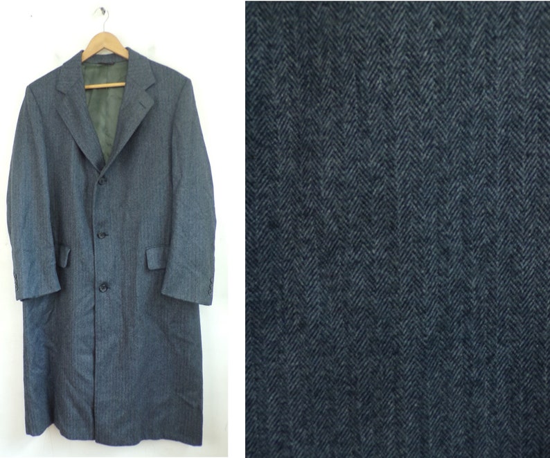 Vintage Mens Wool Coat, 1970s Cricketeer Dark Gray Tweed Long Coat Medium, Gray Overcoat, 70s Cricketeer Coat, Wool Winter Mens Coat image 1