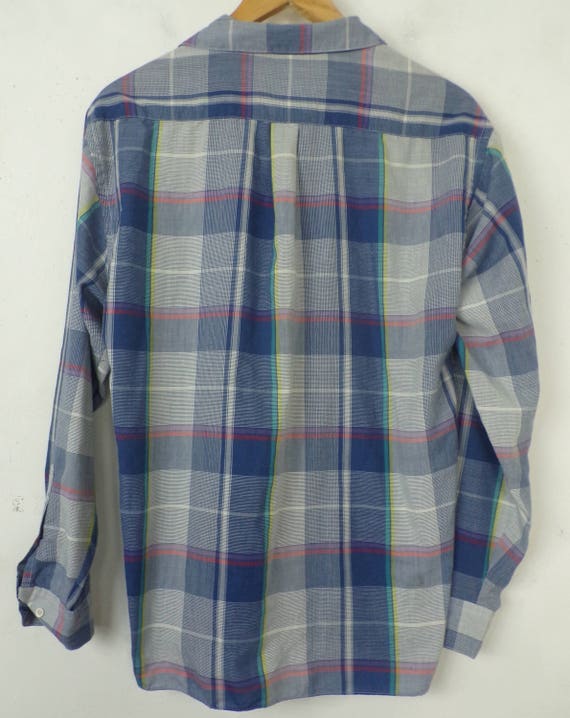 Vintage Blue Plaid Shirt, Blue Plaid Button Down … - image 8