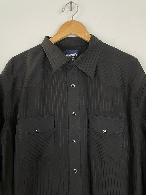 Vintage Wrangler Black Striped Western Shirt Mens… - image 3