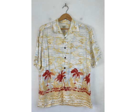 Vintage Palm Tree Sunset Hawaiian Shirt Mens Large, Colorful Beach Island Mens Hawaiian, Tropical Sunset Hawaiian Shirt