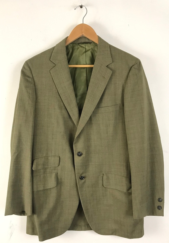 Vintage Mens Plaid Sport Coat, 70s Olive Green Bl… - image 2