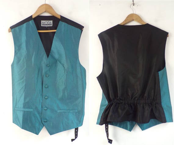 90s Aqua Formal Vest Mens Large, Blue Print Forma… - image 1