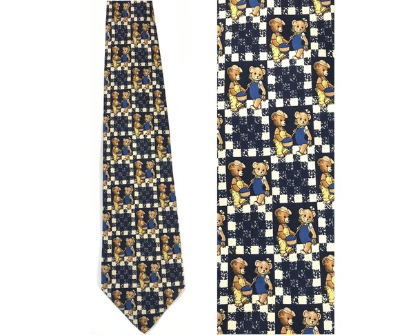 90s Farming Teddy Bears Tie, Teddy Bear Print Nec… - image 1