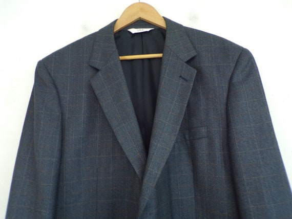 Vintage Mens Plaid Sports Coat, Blue & Brown Plai… - image 3