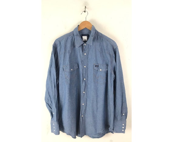 Vintage Wrangler Blue Denim Western Shirt Mens XL,