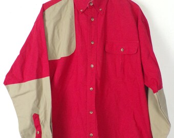 Vintage Mens Color Block Shirt, Red Brown Size XL, Button Down Shirt, Red Brown, Color Block, Retro Shirt, Heavy Shirt, Red Shirt, 90s Shirt