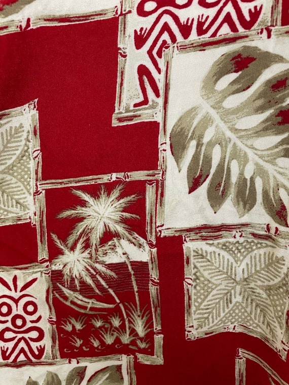 90s Red & Brown Leaf Palm Tree Hawaiian Shirt Men… - image 4