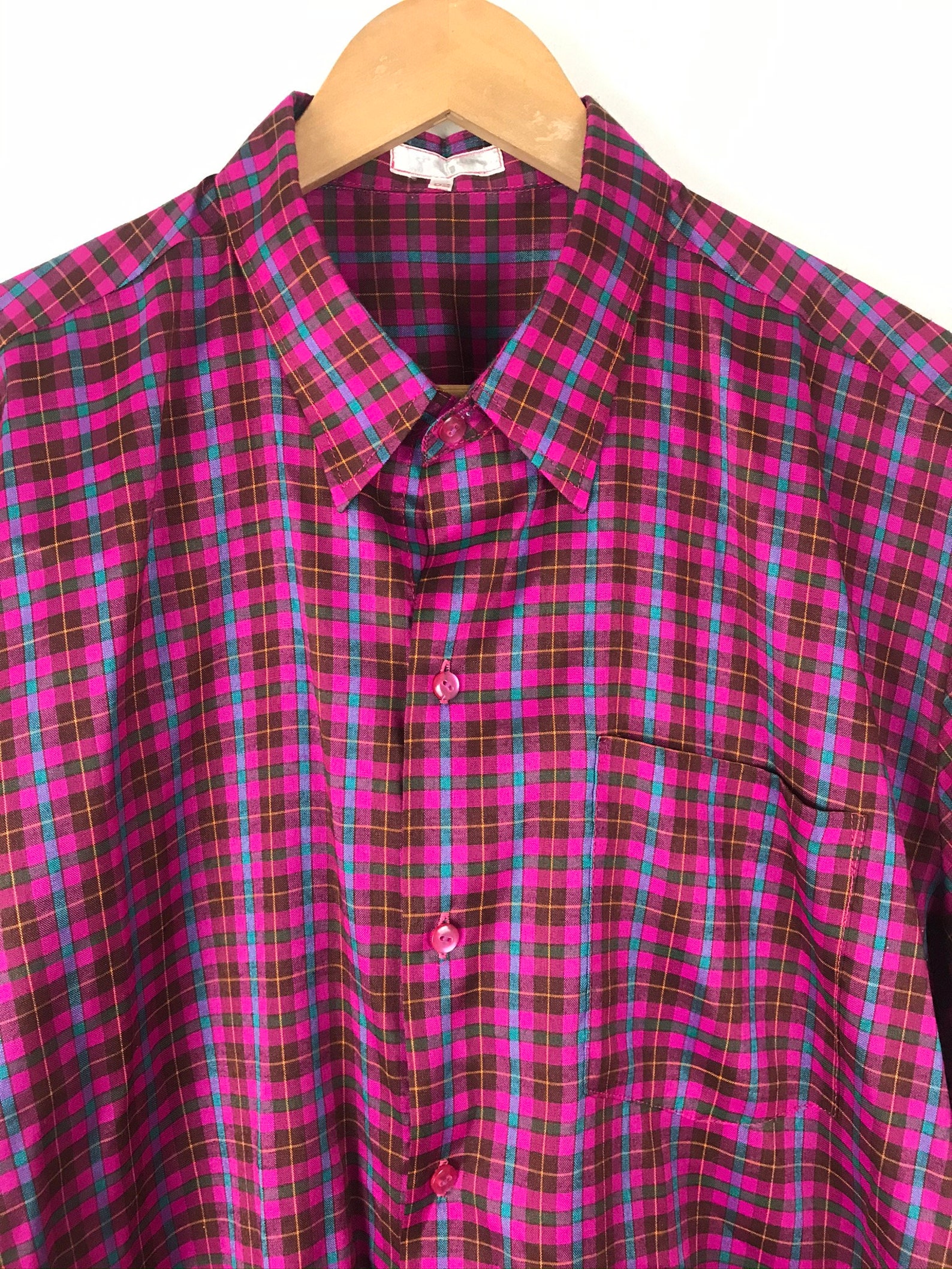 Vintage Mens Plaid Shirt Hot Pink & Blue Plaid Button Down - Etsy