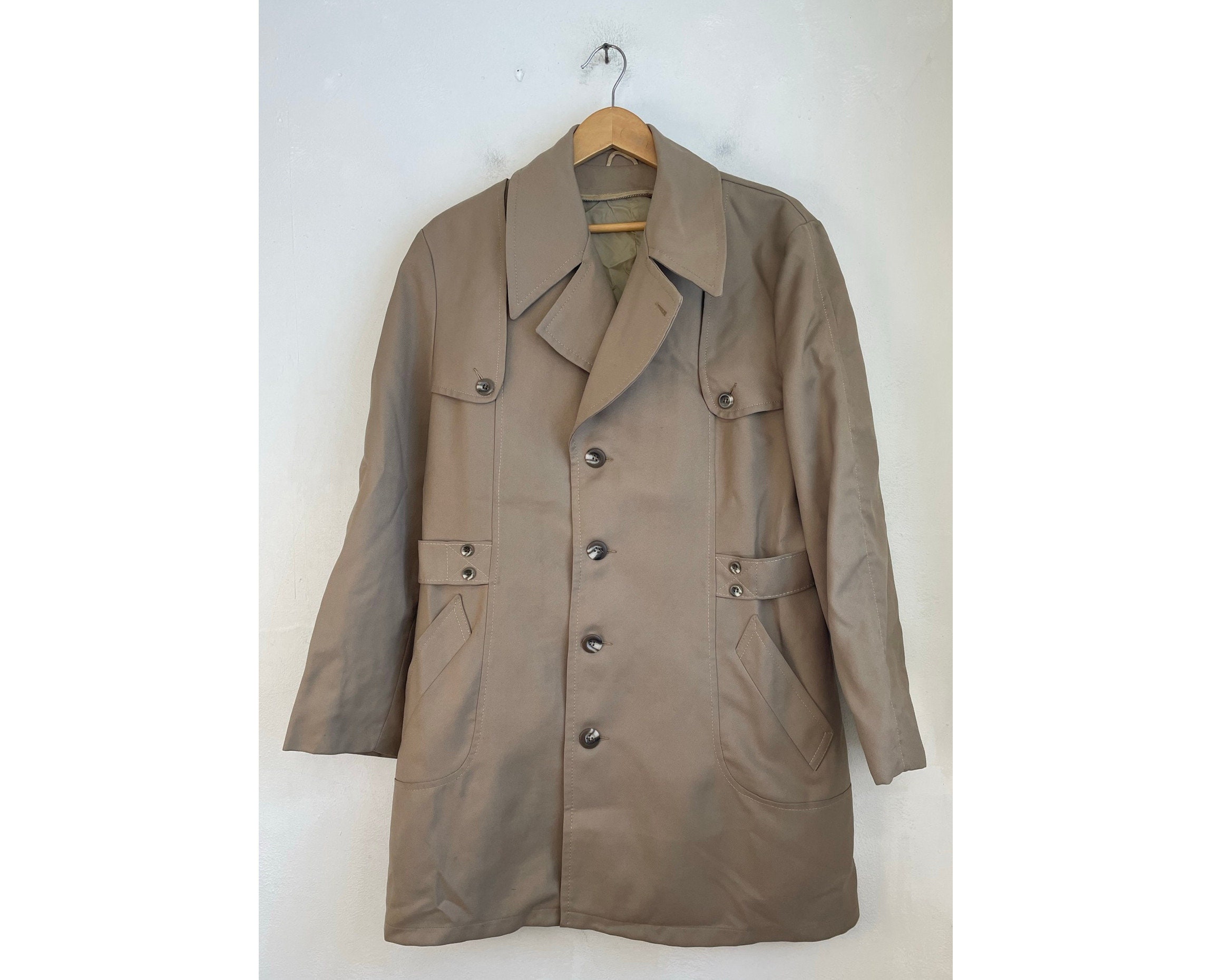 Vintage Mens Short Trench Coat, 1960s Tan Coat Mens Size