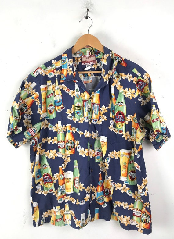 Vintage Mens Beer Hawaiian Shirt, Floral Beer Ale… - image 2